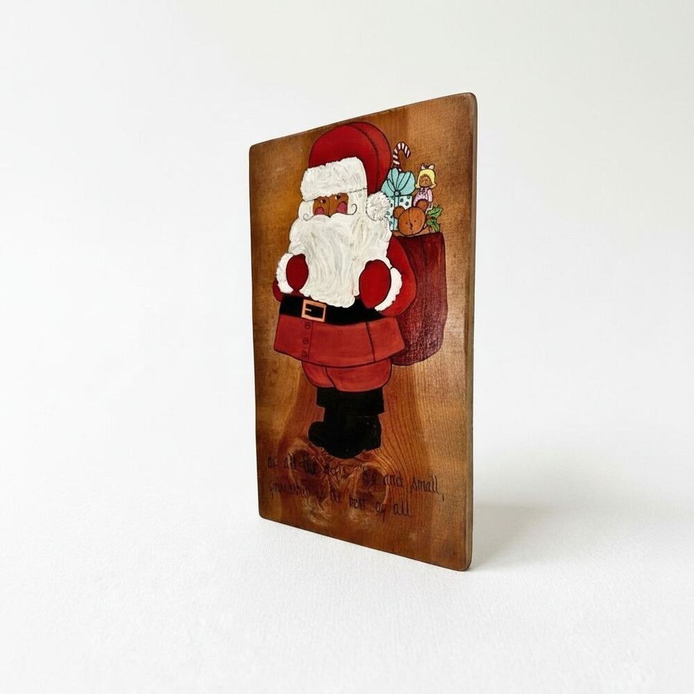 Handmade Wooden Santa Plaque Vintage 1970 Signed Rustic Christmas Decor